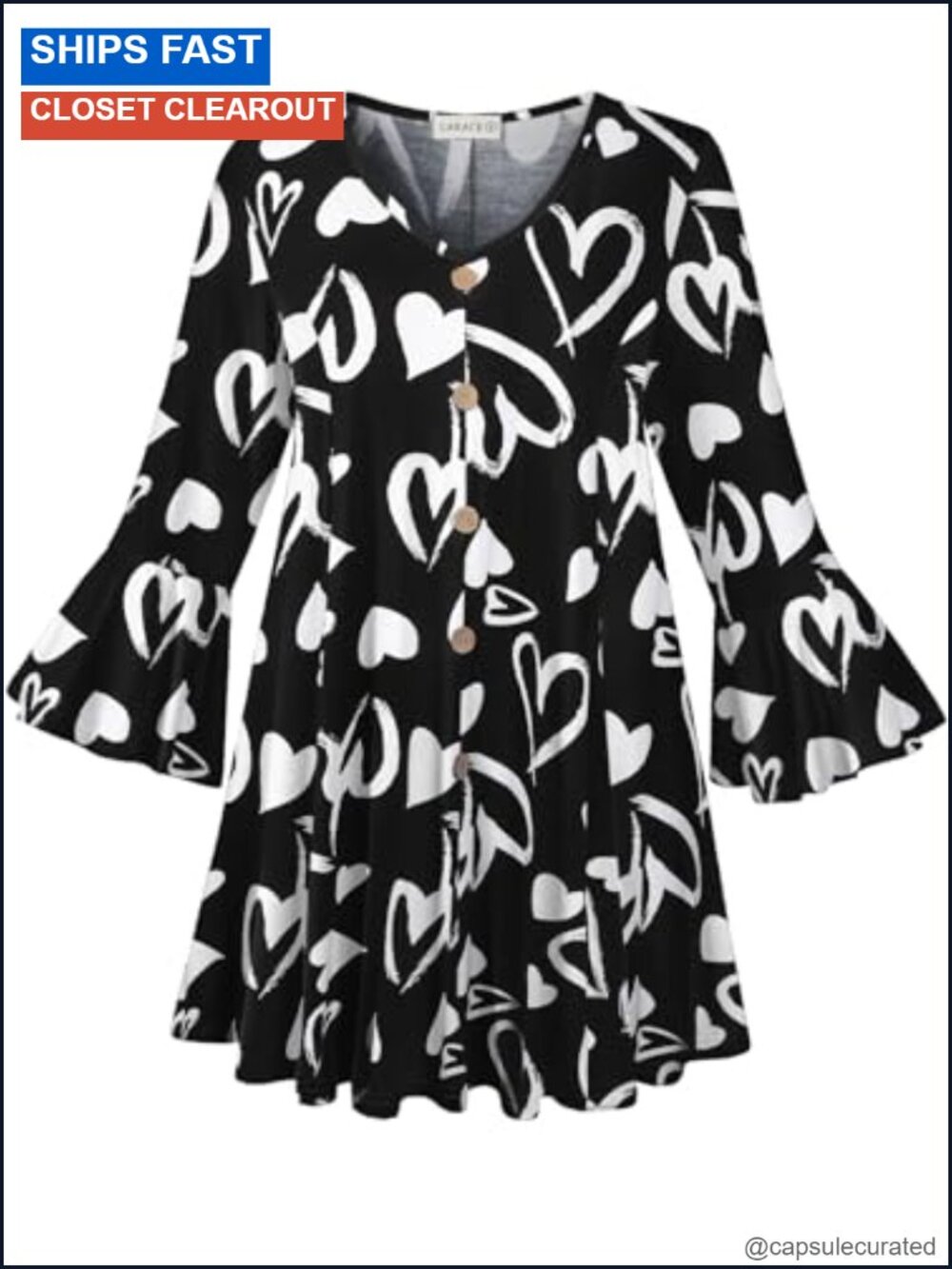 Plus Size Tunic Top 3/4 Flared Sleeves Rayon Blend